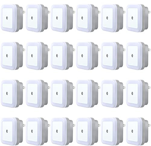 Hortsun 24 Packs LED Night Lights Plug into Wall with Smart Dark Sensor Automatic Hallway Plug in Lights for Bedroom, Bathroom, Toilet, Stairs, Kitchen, Adults(White)