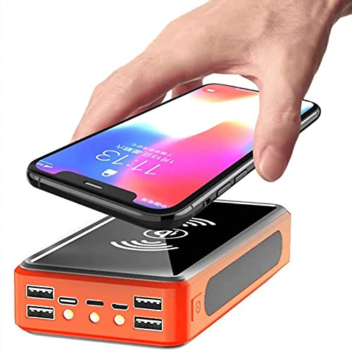 Power Bank Solaire Batterie Externe Solaire 100000mAh Powerbank Solaire Chargeur Portable avec 4 Ports USB et Lampes de Poche LED, Batterie de Secours pour iPhone Samsung iPad etc,Orange