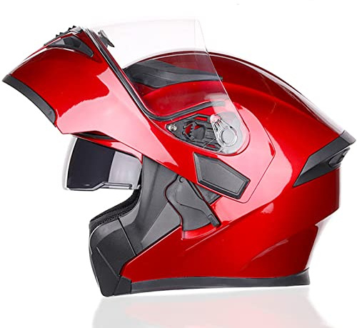 Motorrad-Vollgesichts-Klapphelm mit Doppelvisier DOT/ECE-zugelassener Motorrad-Motocross-Casco-Moto-Street-Bike-Rennhelm für Erwachsene, Männer und Frauen,Rot,XL