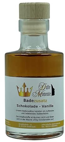 Dufte Momente Badezusatz Schokolade-Vanille 100ml - hochwertiges Badeöl in attraktiver Glasflasche mit Korkmündung