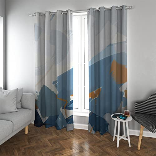 HengYun ART Marineblaue Verdunkelungsvorhänge, abstrakte Pinselstriche Muster Raum Verdunkelung Fenster Vorhänge für Esszimmer Schallschutzvorhänge 2xB96xL122cm