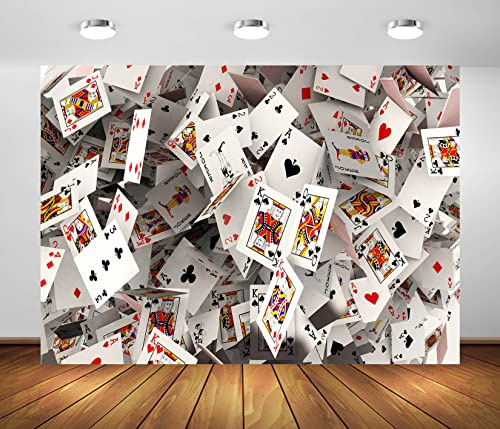 BELECO 1.5x1m Toile de Fond de Poker en Tissu, Cartes à Jouer 3D, arrière-Plan de Photographie, fête de Casino, décorations de fête de Las Vegas, Toile de Fond de Carte de Poker, Studio Photo