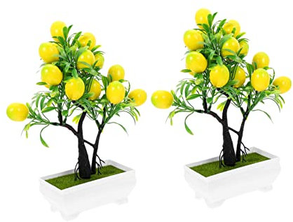 SUPVOX 2pcs Faux Lemon Potted Plant Mini Artificial Plants Plastic er Pot Fruit s Faux Mini Lemon Tree Plastic Greenery Bonsai Fake Tree Decors Indoor Yellow