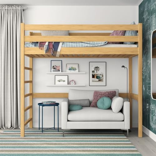 N-wood N01 Hochbett Holz 80x200 cm, Einzelbett, 2 Leitermontageseiten: Links oder rechts, sichere abgerundete Kanten, Stabile Massivholzkonstruktion, inklusive Lattenrost, Naturkiefer…