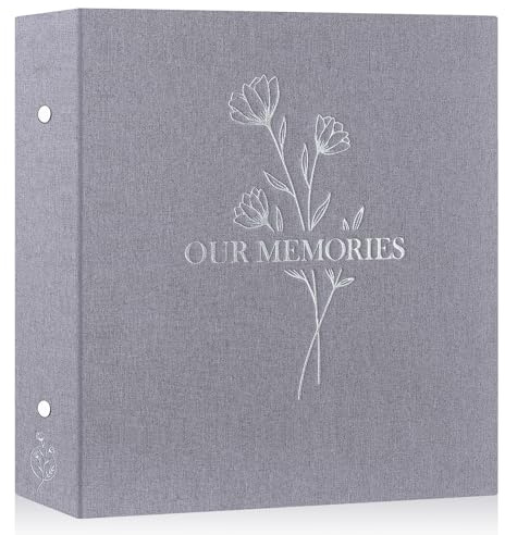 Lanpn Fotoalbum 10x15 600, Großes Leinen OUR MEMORIES Einstecken Einsteckalbum für Hoch und Querformat Fotos Bilder Grau