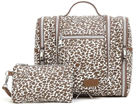 Pearl Angeli Kulturtasche Damen Gross, Kulturbeutel zum Aufhängen | Kosmetiktasche für Reise, Groß Waschbeutel, Makeup Organizer mit Haken und Griff, Wasserabweisende Tasche, 11 Liter, Leopard