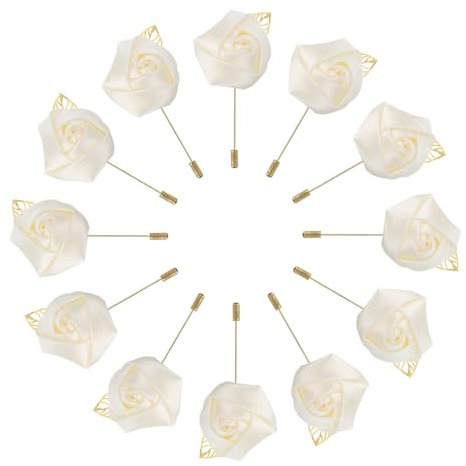 sourcing map 12Stk Bräutigam Ansteckblumen Rose Anstecker für Männer Hochzeit Zeremonie Jahrestag Formales Abendessen Party Reinweiß