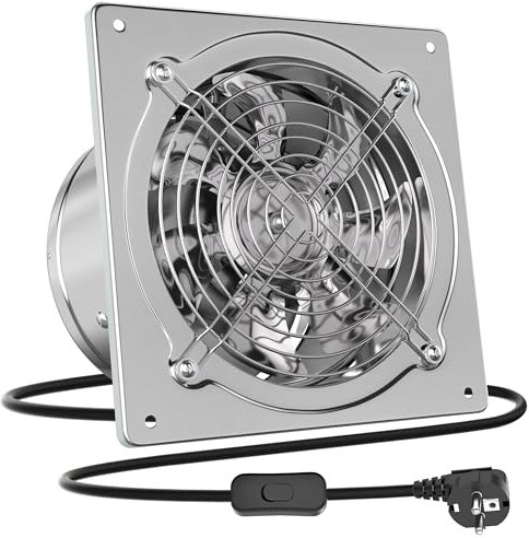HG Power Extracteur d'air 250mm Ventilateur Mural 1680m³/h avec Clapet Anti-Retour Matériau Métallique avec EU Plug pour Bureau Grenier Garage Cuisine, Argent