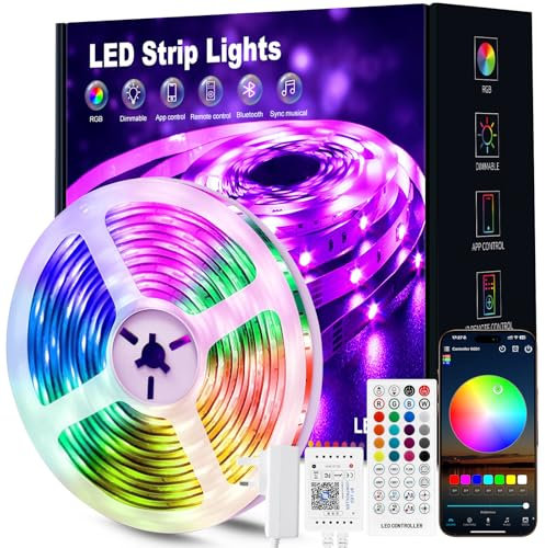 Beaeet LED Strip Light 5m, RGB Music Sync Colour Changing LED Lights for Bedroom, Smart Ambient Lights with Bluetooth App & Remote Control, Flexible Design for Gaming, Ceiling, and Home Decoration