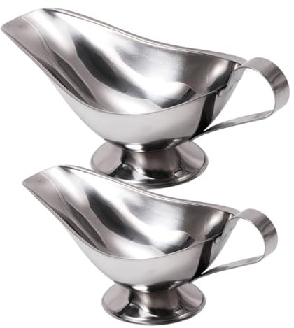 OUNONA 2pcs Stainless Steel Sauce Boat Set 3oz 5oz Gravy Dispenser Lid Metal Sauce Cups for Condiments for Dipping and Serving at Dinner Parties