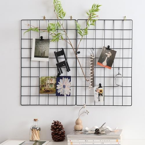 MOIUCUN Wandgitter, Fotowand Dekoration, Schreibtisch Deko,Memotafeln für Küche, Wohnzimmer, Schlafzimmer,Größe 44 cm x 30 cm, 2er Set (Schwarz)