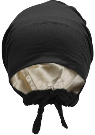 ZLYC Satinfodrad hijab keps för kvinnor knyt tillbaka hijab underkeps inre undersjal hatt, Massivsvart, one size