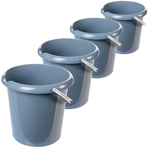 Sustania Putzeimer 5l, 4 Stück Eimer, Wischeimer mit Ausguss, Bucket, Haushaltseimer 5 Liter, Wassereimer, Putzkübel, Kotzeimer, Emmer, Stabiler Plastikeimer, Grau, Model Irina, Made in EU