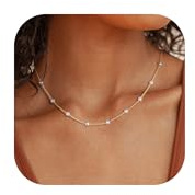 Chriscoco Perlenkette Damen Gold Perlen Halskette Damen 14K Vergoldete Perlen Kette Perlen Choker Kette Goldkette Halskette mit Süßwasserperlen Perlen Geschenke Schmuck
