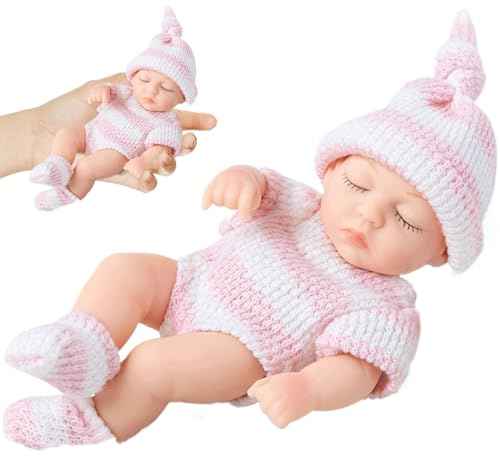 Eyccier Mini Silicon Babypuppen, 7 Zoll realistische Neugeborenenbabypuppen, weiches Ganzkörper Silikon -Baby mit Kleidung, Silikonbabys für Kindergeschenke, Stil 1
