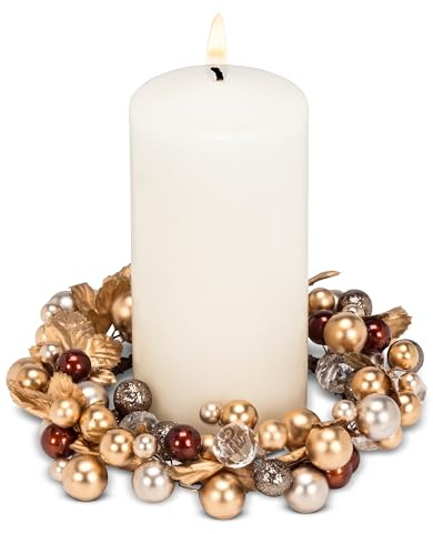 Abbott Collection Perlen-Stumpenkerzenring, goldfarben, 16,5 cm Durchmesser