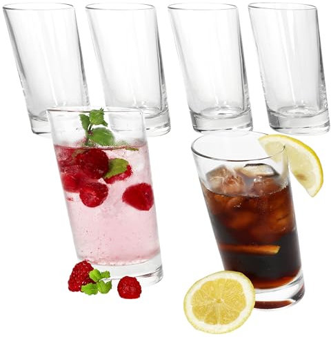 MamboCat Set di 6 bicchieri da long drink Pisa, 270 ml, 6 persone, bicchiere alto obliquo con fondo pesante per acqua, succhi di frutta, caffè, cocktail & Co.