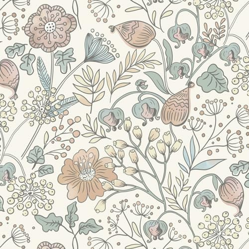 Fiula Selbstklebende Tapete Klebefolie Möbel Blätter Blumentapete Floral 41CMx10M Möbelfolie Selbstklebend DIY Bunt Wohnzimmer Schlafzimmer Möbel Vinyl Dekorfolie Rot Grün Creme Wallpaper