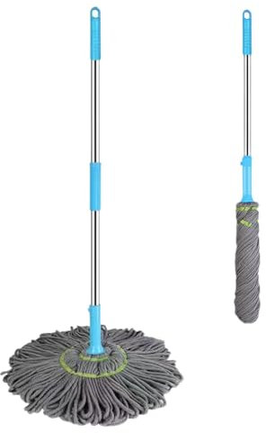 Wandreinigungsmopp, Fensterreiniger, langer Griff, Reinigungswischer, 360-Grad-Feinfasergewebe, automatisches Drehen, dehydrierter Mop, 2-in-1 rotierender Reinigungsmopp für die Reinigung von Wänden