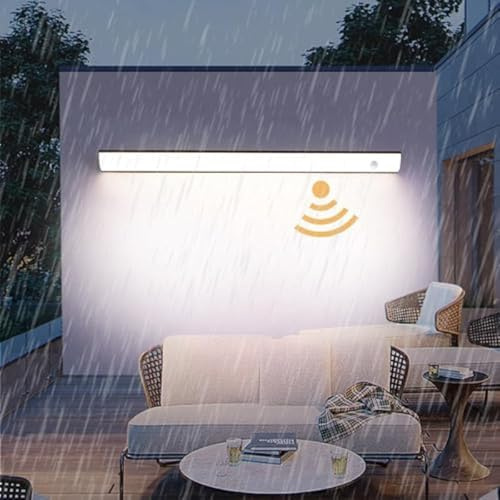 GZZBMY Modern Außen Wandlampe mit Bewegungsmelder Innen Wandleuchte IP65 Wasserdichte Wandlichter 2700K/4500K/6500K Wohnzimmer Schlafzimmer Garten Weiß Minimalistisch (100cm,Neutrales Licht)