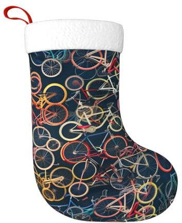 VVTDESA Fahrrad-Weihnachtsstrümpfe, bedruckt, Weihnachtsstrümpfe, Weihnachtsstrümpfe, Kamin, hängende Strümpfe mit weißem, weichem Plüsch, 1 Stück