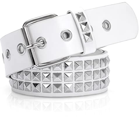 VONMELLI Cintura Borchiata Metallo Punk Rock Cinture con Rivetti per Donne/Uomini Cintura in Pelle Punk Cintura Gotica Accessori per Pantaloni Jeans Bianco XXL