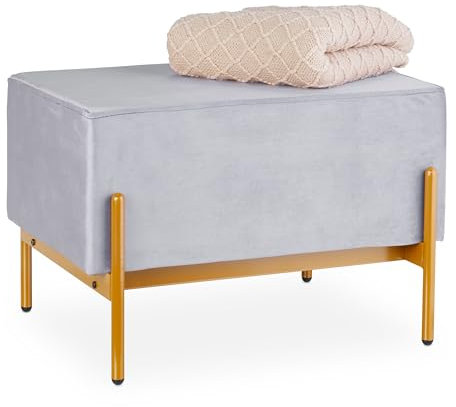 Relaxdays Sitzbank Samt, Polsterbank mit Metallfüßen, Samtsitzbank Schlafzimmer, Flur, HxBxT: 40 x 60 x 43 cm, grau