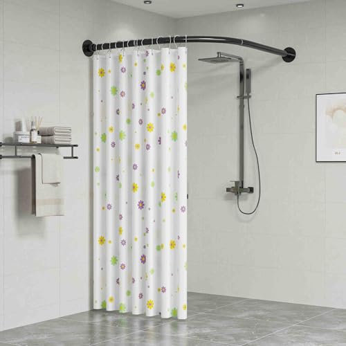 APHTOCF Duschvorhangstange Ohne Bohren, Viertelkreis Edelstahl Duschstange L Form, Gebogene Teleskopstange, Für Badezimmer Dusche Badewanne, Schwarz(Size:D 70-95cm x 105-165cm,Color:Schwarz)