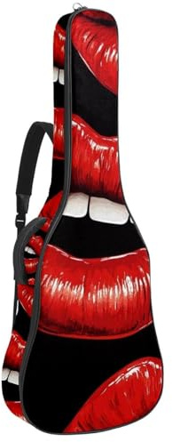 Gitarrentasche für Bassgitarre mit Kunst Bright Red Lips 12, Tasche für Akustikgitarre, 101,6 cm (40 Zoll) E-Gitarrenkoffer, wasserdichte Oxford-E-Gitarre, Gigbag für akustische Konzertgitarre,