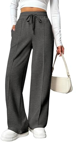 PINSPARK Damjoggingbyxor, hög midja, sportbyxor, breda ben, sweatpants med elastisk midja, yogabyxor, träningsbyxor, fitness, sweatbyxor, säckig, fritidsbyxor med fickor
