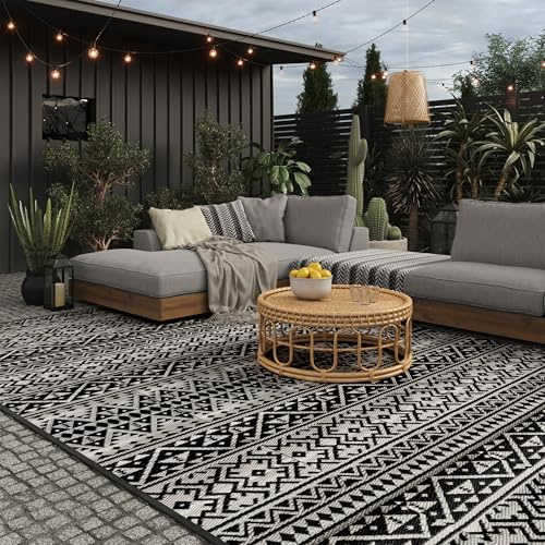 EVOCAMP Tappeto esterno, permeabile & leggero, coperta picnic per esterno, giardino, spiaggia, terrazze, balconi, robusto polipropilene, telo sotto tenda campeggio (Nero, 270 x 400 cm)