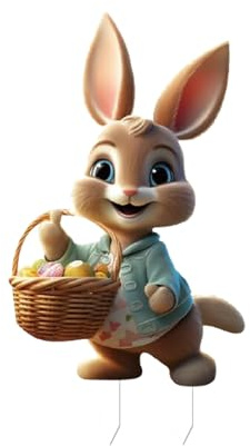 Osterhase Frühlings Deko Gartenstecker Kaninchen-Form Gartendeko Osterstecker Osterhasen Figuren Draußen Deko Holzhasen Dekostecker Osterhasen Deko Stecker Ostern Holzhase Stecker Hase (E, One Size)