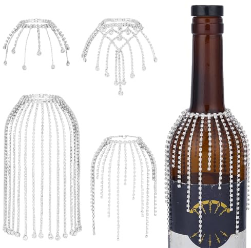 OLYCRAFT Rhinestone Wine Bottle Decoration Wine Bottle Cover Long Fringe Jewel Tassel Wine Bottle Veil Rhinestone Tassel Wine Bottle Pendant for Party Bottle Wedding Wine Decor