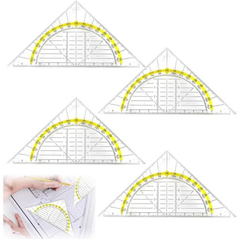 4 Stück Geodreieck aus Kunststoff, bruchsicher,Geometrie Dreieck, Geodreieck aus Kunststoff, Flexibel Geodreieck Zeichendreieck Winkelmesser Geodreieck zum Kreise Zeichnen Geometrie Set