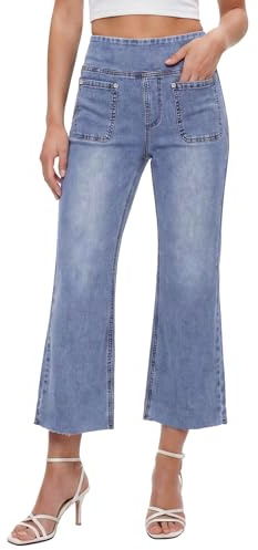 Cropped Pull On Jeans för Kvinnor, Chasehot Trendiga Elastiska Hökmidja Flared Jeans Skinny Bell Bottom Boot Cut Jeans​Ljusblå-M