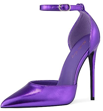 Zhabtuc Tacchi Alti, Décolleté da Donna D'Orsay Cinturino alla Caviglia Punta a Punta Tacchi a Spillo Scarpe da Sposa per Feste, Metallo Viola, 42 EU