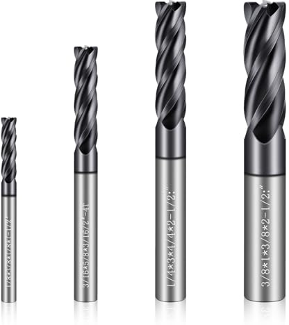 4PCS Micrograin Carbide Square End Mill Set- 4 Flute 4T 1/8 3/16 1/4 3/8 End Mills for Alloy Steels, Hardened Steel, Metal, and Multipurpose Milling - Precision Tool Kit for DIY & Professional Use