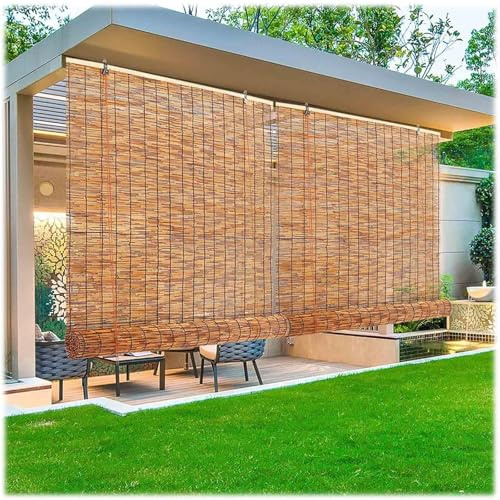 Outdoor Roller Shades Bamboo Blind with Lifter 48 60 64 66 72 84 96 Long Cordless Patio Roll Up Blinds Privacy Window Shades for Porch, Gazebo, Pergola, Balcony Sheer Blackout(78 x 96)