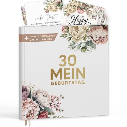 Mein 30. Geburtstag Gästebuch mit Weinetiketten – Erinnerungsbuch Vintage Look Geschenk für Familie & Freunde zum Ausfüllen ohne Fragen – Hardcover Blanko 72 Seiten (30 Mein Geburtstag / PR, 21x21cm)
