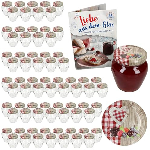 MamboCat Marmeladengläser Orcio 75er Set mit Deckel Holz-Herz Rot Beeren | 212 ml | Einmachglas TO 63 | Einkochen & Aufbewahren
