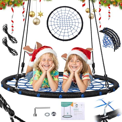 Nestschaukel Outdoor，Kinderschaukel Indoor & Outdoor for Kinder & Erwachsene höhenverstellbare Seile Hängeschaukel Durchmesser 100cm für bis zu 200kg (Gitterschaukel 100 cm)