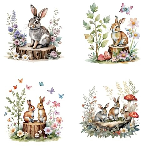 GORGECRAFT 4 Styles Rabbit Window Decals 6.3x6.3 Inch Mushroom Static Sliding Door Decal Flowers Butterfly Branches Grass Bushes Plants Rose Tree Roots Sticker Glass Cling Anti-Collision Alert Decals