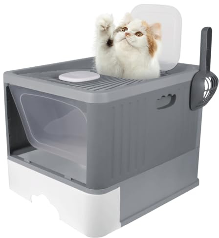 Belfoyer Bac à Litière pour Chat Fermé avec Pelle – Maison de Toilette pour Chats et Chatons, Anti-Odeurs, Nettoyage Facile, Grande Caisse de Litière avec Couvercle Amovible et Rebord Haut(WX10501)