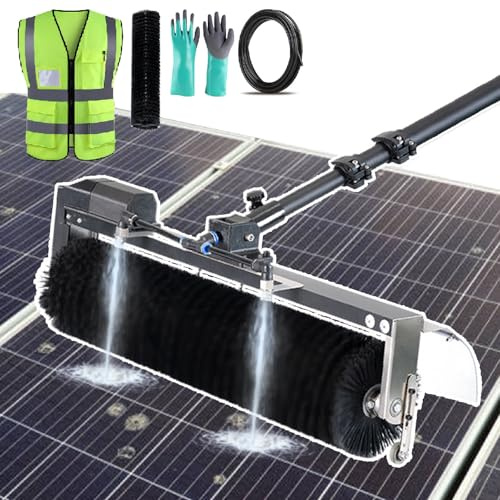 Spazzola elettrica per la pulizia, kit di pali per la pulizia di pannelli solari e rivestimenti di casa, spazzola rotante automatica da 60 cm con asta telescopica da 5,5 m, per pulizia a secco o a