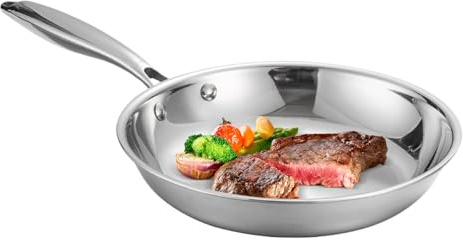 Padella in acciaio inox – Padella professionale per bistecca | Pentola antiaderente durevole per la casa, ristorante, cucina, cucina, campeggio, afferrando frittelle, frittelle di pesce,