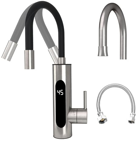 HOGART Rubinetto elettrico con scaldabagno 230 V per cucina, giardino, bagno, roulotte, campeggio, 2 accessori, Smart Heater, rubinetto con scaldabagno istantaneo, rubinetto, boiler