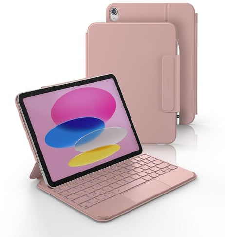 Dexnor Teclado para iPad 10 Generación 2022/11 Generación A16 2025 (10.9/11 Pulgada), Magnético, Ultrafino Folio Desmontable, Trackpad Multitáctil, Retroiluminación, Portalápices Español Ñ, Rosa