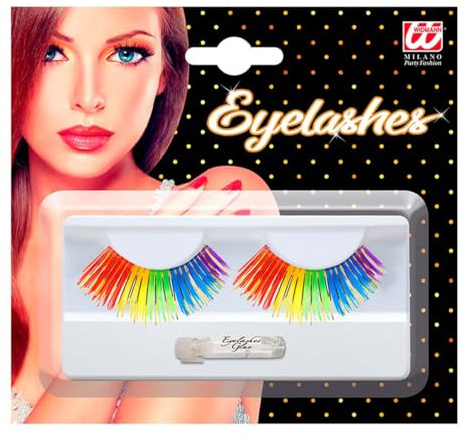 W WIDMANN MILANO Party Fashion - Regenbogen Wimpern | Bunte künstliche Wimpern mit Kleber für Karneval, Festival und Mottoparty