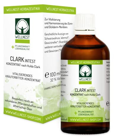 Wellnest ClarkIntest Kräuterbitter Konzentrat 1er Pack (1 x 100 ml) – vegan, nach Hulda Clark Rezeptur mit Schwarzwalnuss, Wermut und Nelke