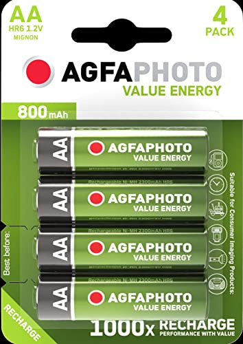4 x AGFA AA 800mAh RECHARGEABLE BATTERIES 1.2V NiMh